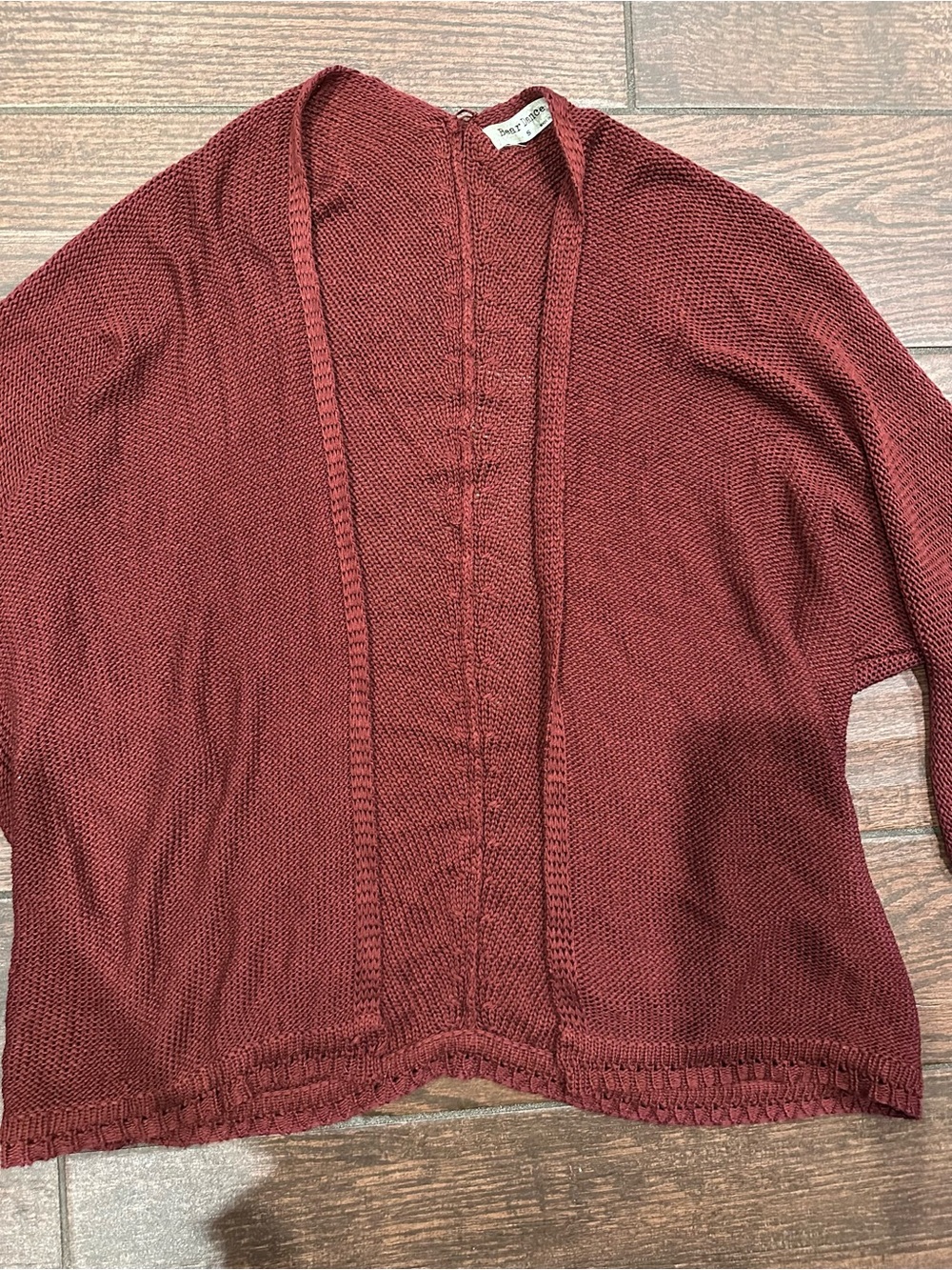 Open-Front Burgundy Knit Sweater Cardigan